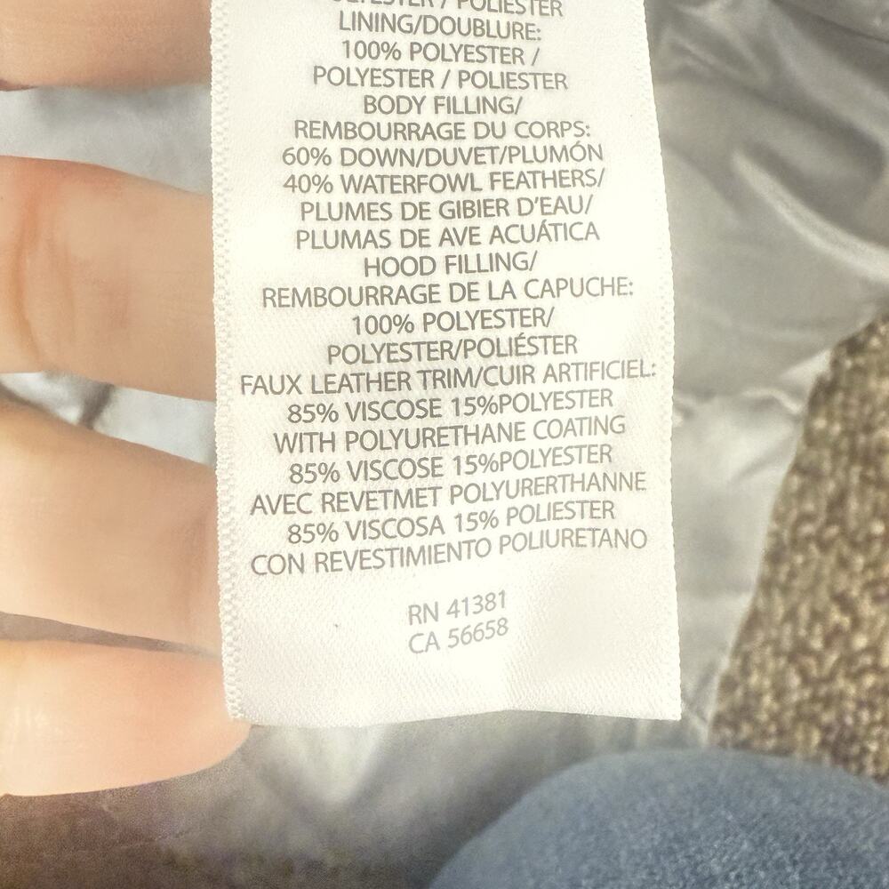 Lauren Ralph Lauren Womens Medium Quilted Puffer Jacket Gray Faux Leather Trim - Picture 12 of 14